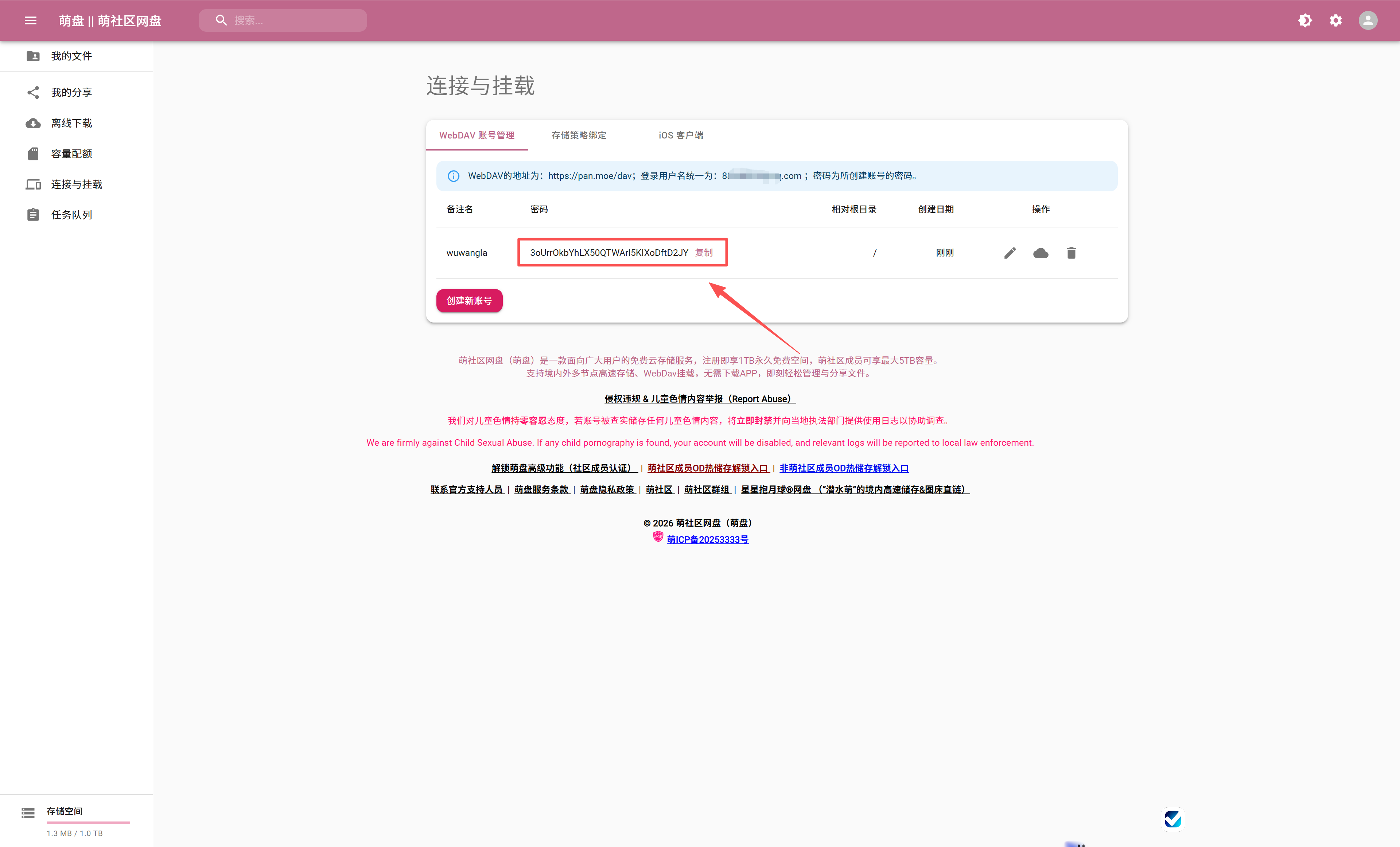 复制生成的密码